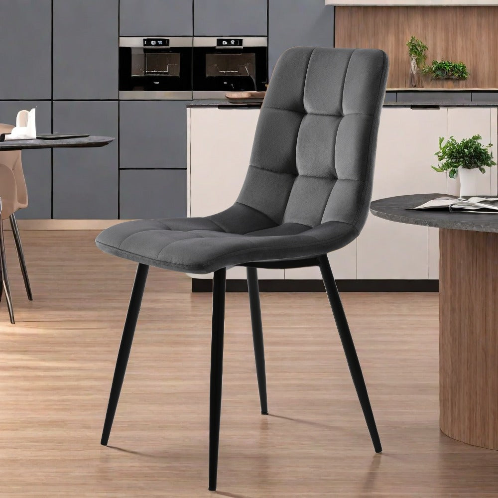 Eetkamerstoelen – Stoelenset – Velvet Stoelen – Zachte Stoelen – Metalen Stoelen – Donkergrijs – Set Van 4 – Geheugenfoam Zitting – Ergonomisch Design