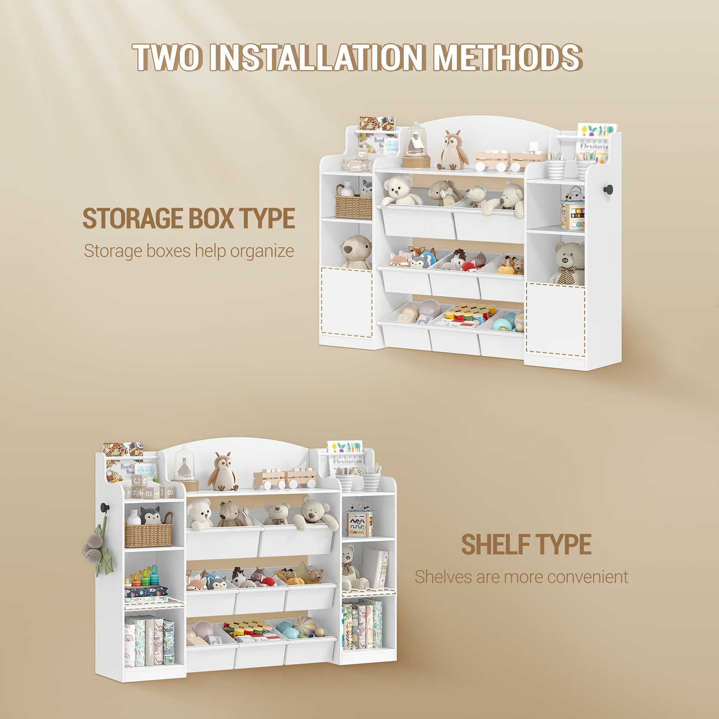 Boekenkast – Boekenrek – Opbergkast – Vakkenkast – Kinderboekenkast – 140x30x100 cm – Houten Constructie – 8 Stoffen Lades