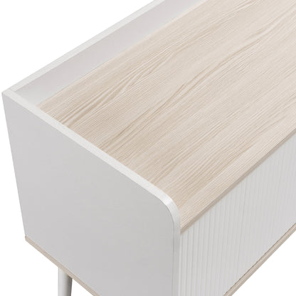 Tv-meubel – Tv-kast – Lowboard – Mediameubel – Tv-dressoir – Wit en Houtlook – 160 cm Breedte – Gestreepte Schuifdeuren met Lades