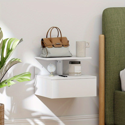 Bedside table, hanging bedside table Side table with drawers, open compartment, bedroom, living room sofa table, white, 39.8 x 35 x 31.6cm