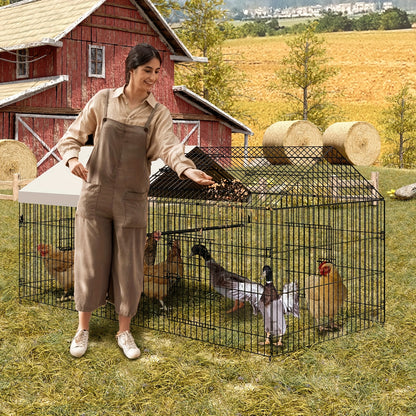 Heavy Duty Metal Chicken Coop 218.44cm x 101.6cm x 101.6cm Walk-In Poultry Cage with 4 Doors, Waterproof UV-Resistant Cover & -Proof Lock - Large Outdoor Barn for Ducks, Rabbits, Chickens - Spacious Run for 8-10 Hens, Easy As