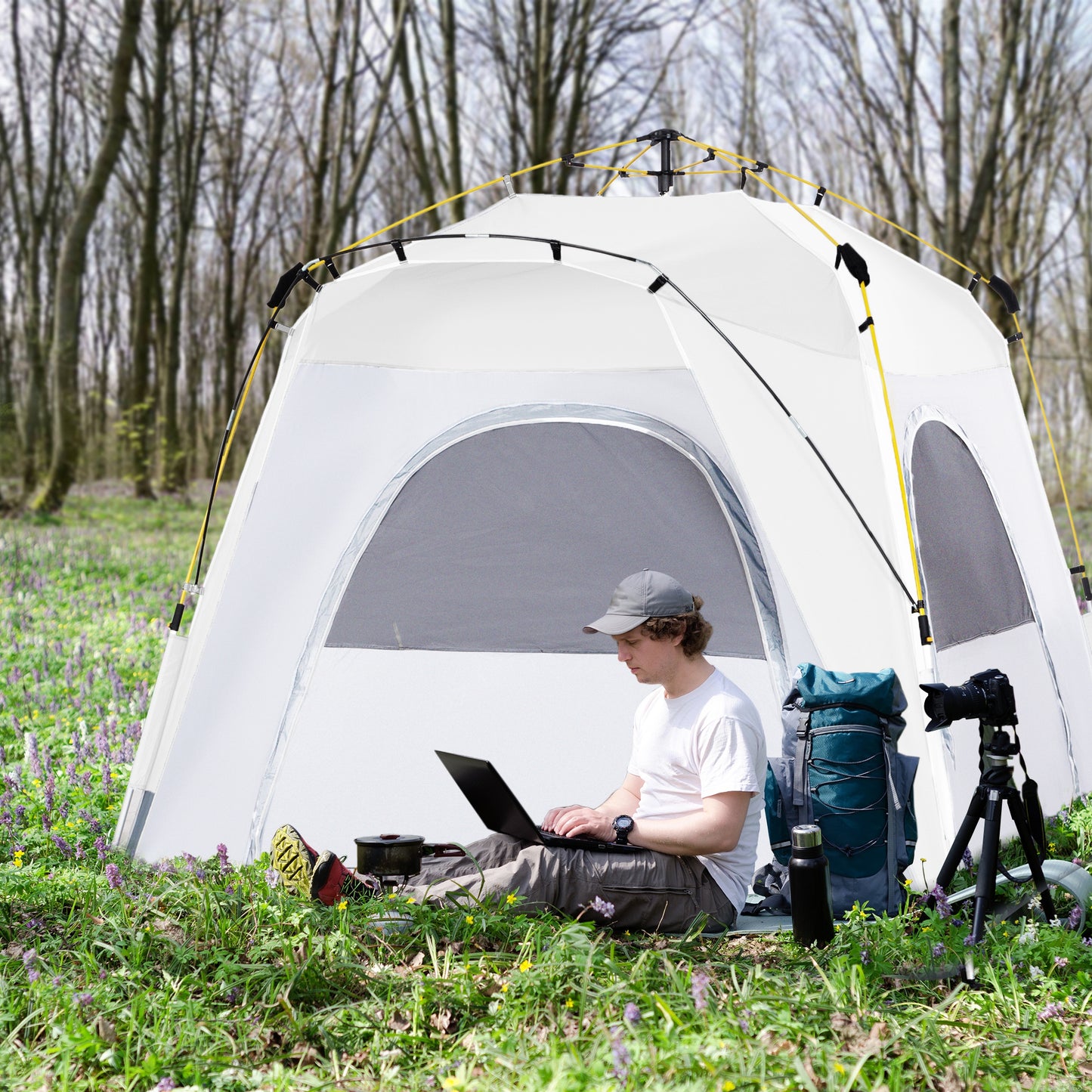 Pop-up Koepeltent – Koepeltent, Vouwtent, Buitentent, Campingtent – Lichtgrijs – Voor 4 Personen – Waterdicht en UV 50+ Bescherming
