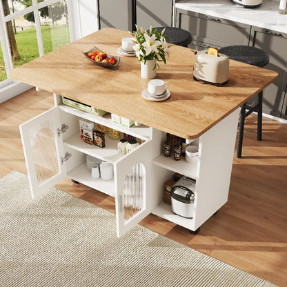 Keukeneiland – Keukenwagen – Buffetkast – Servieskast – Mobiele Trolley – Metalen Frame – Houten Werkblad