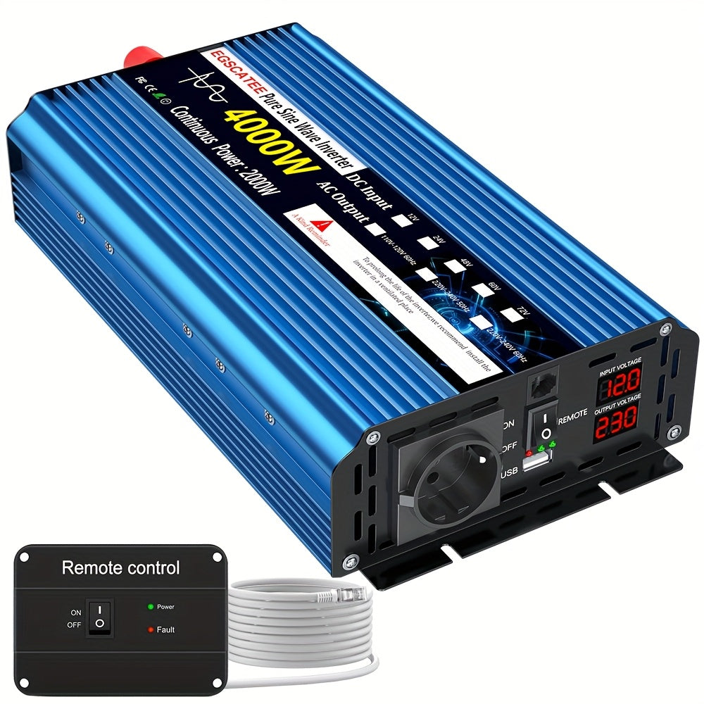 Omvormer – Spanningsomvormer – Stroomomzetter – Inverter – Converter – 4000W Pure Sinus – 12V/24V Naar 220V Met EU Stopcontact & Afstandsbediening