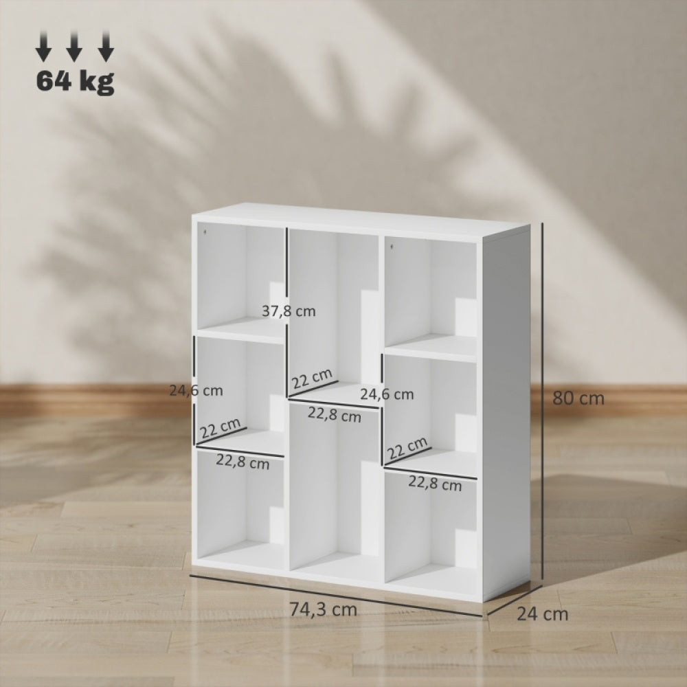 Boekenkast – Boekenrek – Opbergkast – Vakkenkast – Witte 8-laags Open Kast – Compact 74x24x80 cm – Draagkracht 64 kg
