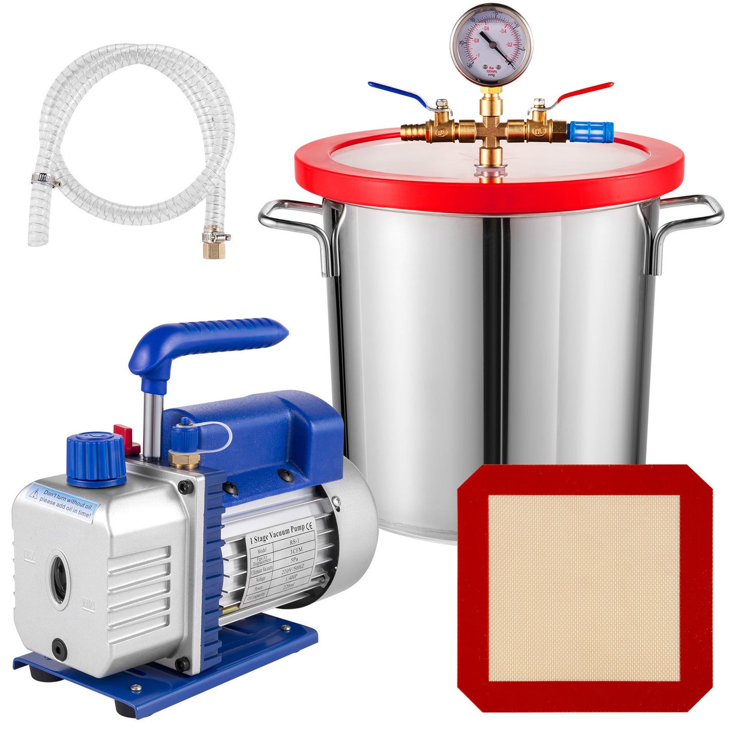 Vacuümpomp – Vacuümpompset – Vacuümpomp Kit – Vacuümsysteem – Vacuümkamer – 13 Liter RVS Kamer – 1/4 HP 3 CFM Motorvermogen