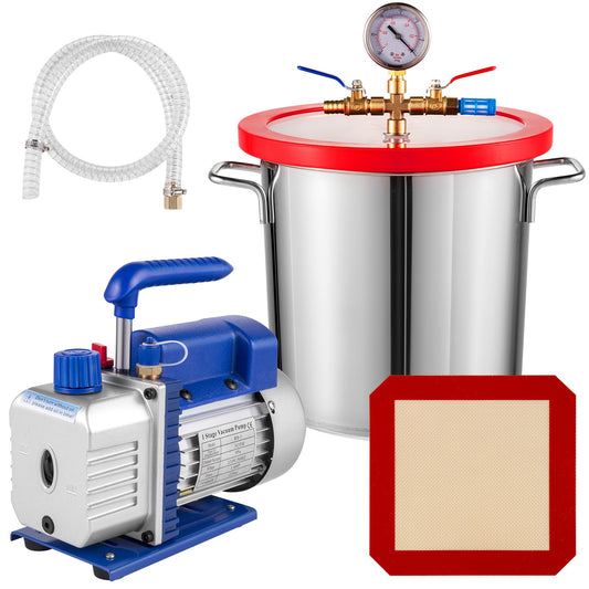 Vacuümpomp – Vacuümpompset – Vacuümpomp Kit – Vacuümsysteem – Vacuümkamer – 13 Liter RVS Kamer – 1/4 HP 3 CFM Motorvermogen
