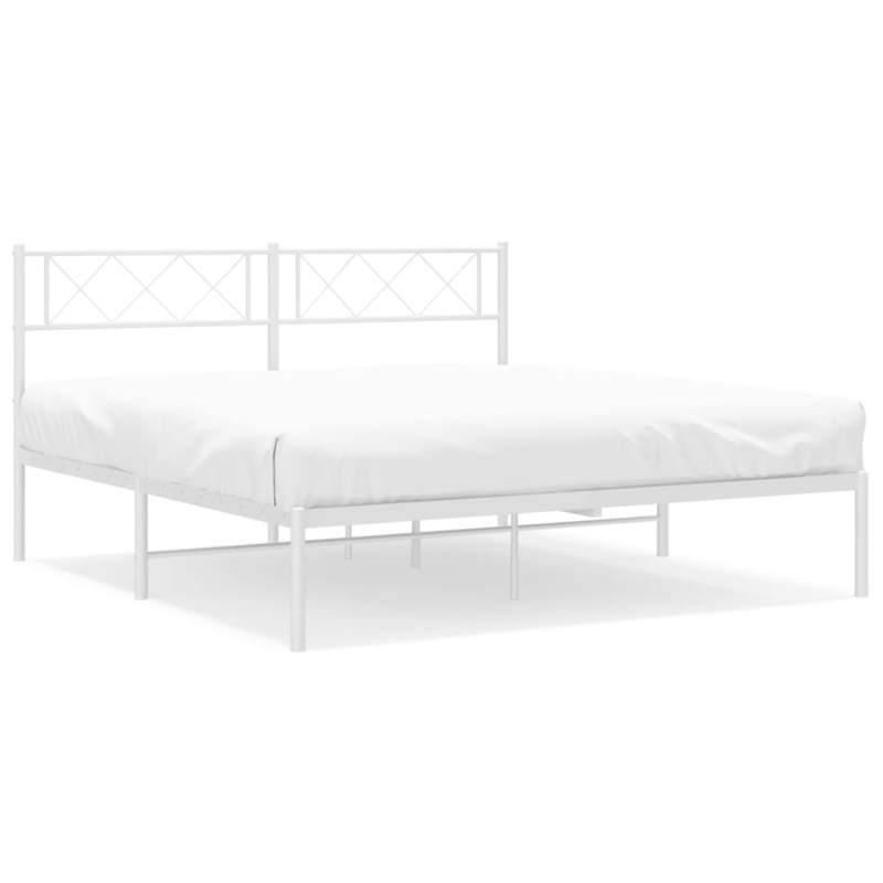 Bedframe – Metalen Bedframe – Stalen Bedframe – Slaapbank – Ledikant – Wit Hoofdbord – 160x200 cm – Stevig en Stijlvol