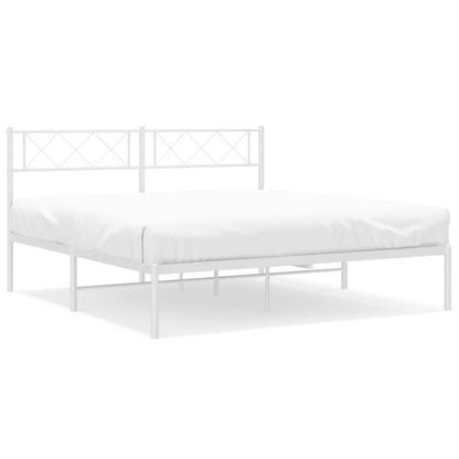 Bedframe – Metalen Bedframe – Stalen Bedframe – Slaapbank – Ledikant – Wit Hoofdbord – 160x200 cm – Stevig en Stijlvol