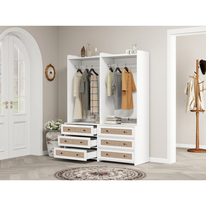 Kast – Opbergkast – Ladekast – Dressoir – Garderobekast – Wit Spaanplaat – Boho Design – 180 cm Hoog – 3 Laden Met Opbergruimte