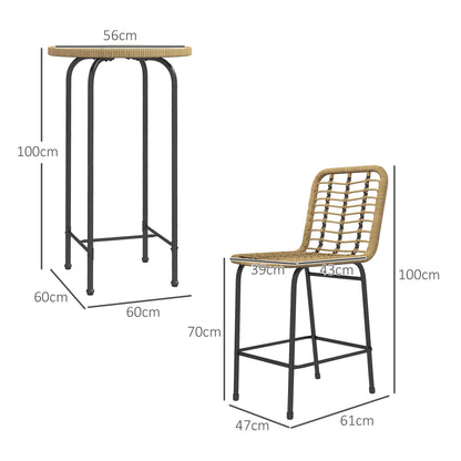 Bistroset – Tuinset – Balkonset – Terrasset – Zitgroep – Bohemian Design – Metaal & Gehard Glas – Compact voor 2 Personen – Natuurlijk Zwart