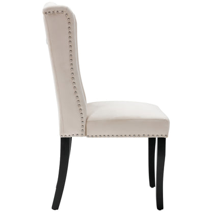 Eetkamerstoelen – Stoelen – Kuipstoelen – Keukenstoelen – Lounge Stoelen – Set Van 4 – Beige Velvet – Massief Eikenhouten Poten – Decoratieve Knopen En Nagelrand