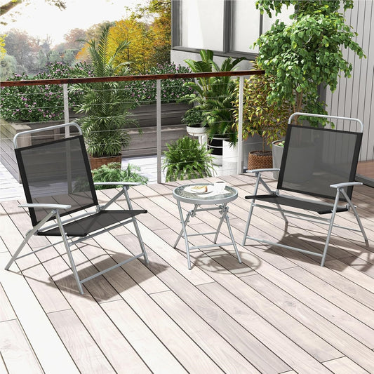 3-Delige Balkonset – Opvouwbare Tuinset – Bistroset – Balkonmeubilair – Terrasmeubilair – Extra Breed Zitvlak 57 cm – Duurzaam Metalen Frame