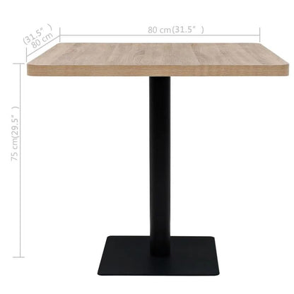 Bistrotic MDF and steel square 80x80x75cm oak look This bistro-style table is stylish and will be the focal point of your decor. It can also be used as a dining table. Practical and durable, it cleans easily with a damp cloth