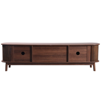 BTM TV Cabinet - Natural Wood Blend TV Stand with Doors and Drawers, Rattan Sides, Storage Solution, Natural Country Style