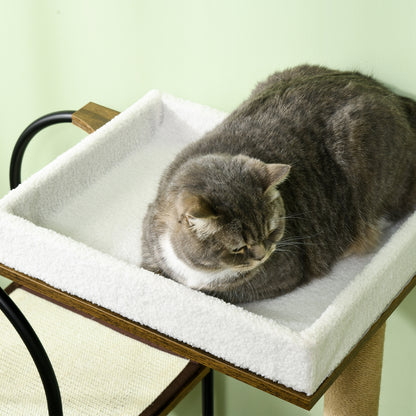 Krabpaal – Kattenboom – Krabmeubel – Kattenhuis – Kattentoren – 4 Verdiepingen – Speelbal – Valbeveiliging – 80x40x118,5 cm – Bruin/Wit