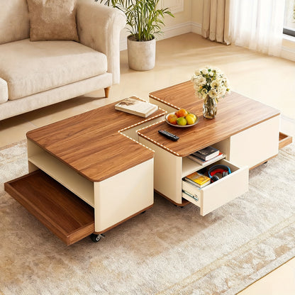 Salontafel – Woonkamertafel – Koffietafel – Bijzettafel – Tafeltje – Modern Bruin – Met Wieltjes & 2 Laden – Duurzaam Hout – Uitbreidbaar & Compact