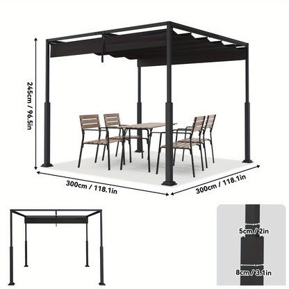 Pergola – Tuinoverkapping – Prieel – Zonnescherm – Tuinpaviljoen – 3x3 Meter – Schuifbaar Dak – Stalen Frame
