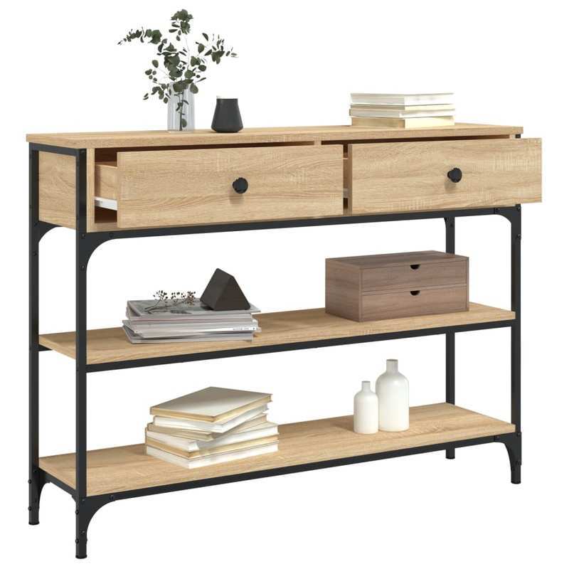 Console Tafel – Sidetable – Opbergkast – Dressoir – houten Kast – Stevig Hout En Metaal – 2 Lade Opbergruimte – 100x25x75 cm – Duurzaam Voor Huis En Kantoor – Bruin