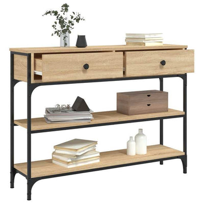 Console Tafel – Sidetable – Opbergkast – Dressoir – houten Kast – Stevig Hout En Metaal – 2 Lade Opbergruimte – 100x25x75 cm – Duurzaam Voor Huis En Kantoor – Bruin