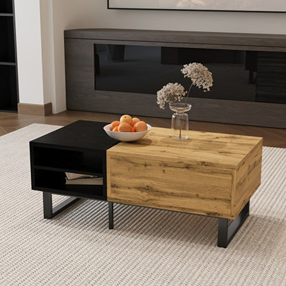 Salontafel – Woonkamertafel – Koffietafel – Tafel met Opbergruimte – Uitklapbare Tafel – Modern Retro Design – Uitbreidbaar & Duurzaam Composietmateriaal – Compact Voor Kleine Ruimtes