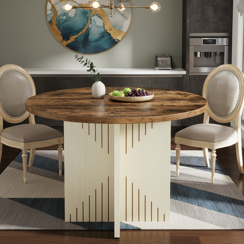 Ronde Eettafel – Eettafel Rond – Tafel Met Centrale Poot – Ronde Tafels – Keukentafel Rond – 100 cm Diameter – Stevige Kruisvoet & Krasbestendig Tafelblad