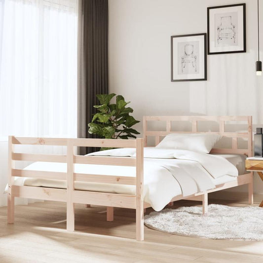 Small Double Bed Frame - Heavy-Duty Hardwood Construction, Easy Assembly, Space-Saving Design for Studios, Guest Rooms, Modern Minimalist Bedrooms - Sturdy Wooden Frame, Bedroom Furniture, Contemporary Style, Natural Finish