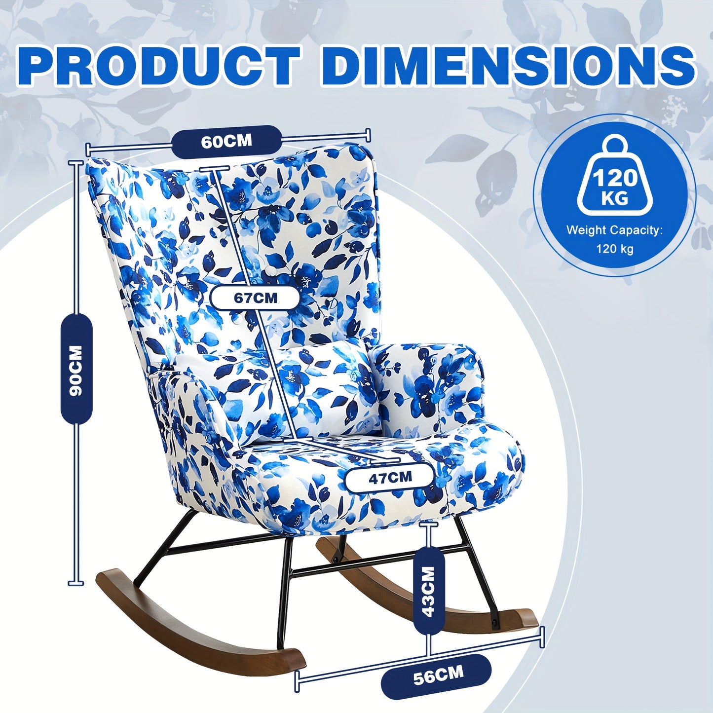 Schommelstoel – Relaxstoel – Fauteuil – Voedingsstoel – Loungestoel – Met Faux-Linnen Metalen Frame – Stevig Beukenhouten Onderstel – Zacht Kussen – Comfortabele Kinderstoel Blauw