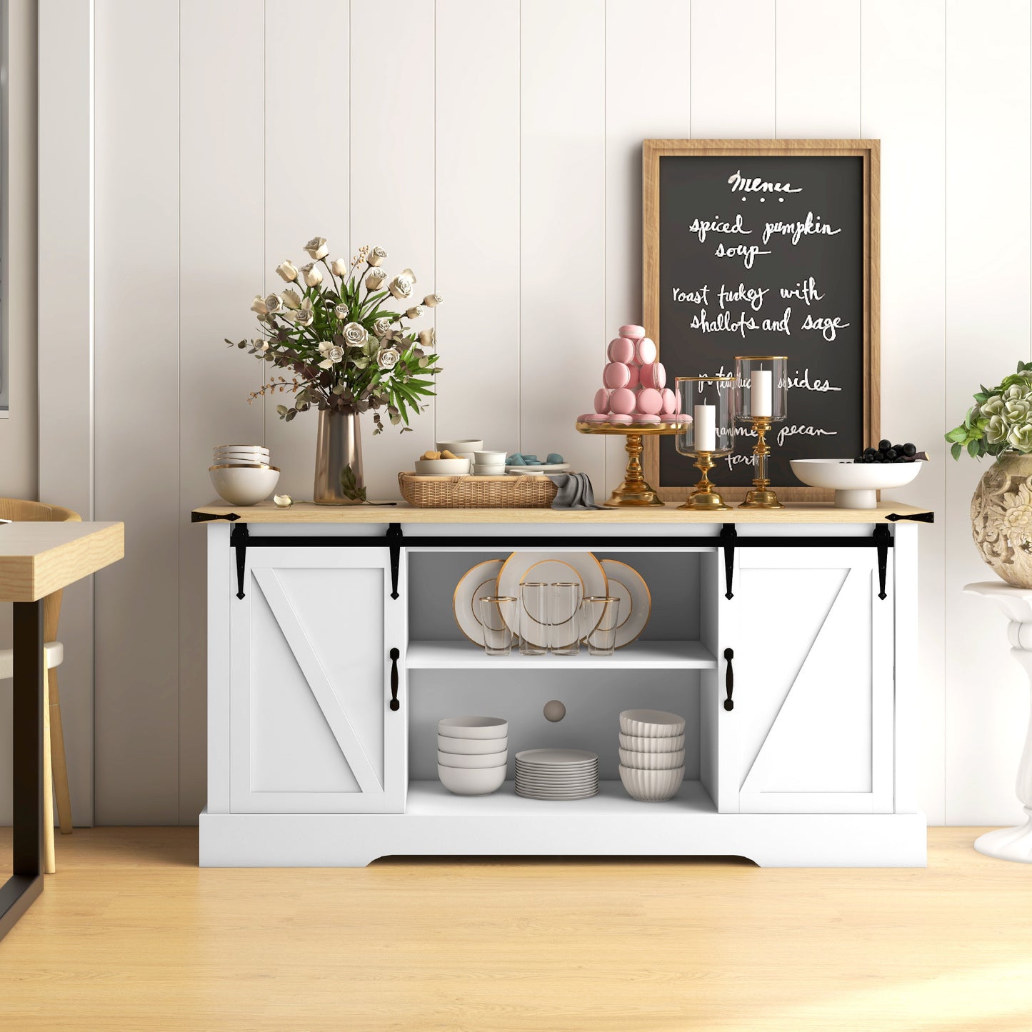 Dressoir – Buffet – Opbergkast – Tv-meubel – Woonkamerkast – Wit Eikenhout – 150x40x72 cm – Schuifdeuren Met Verstelbare Legplanken