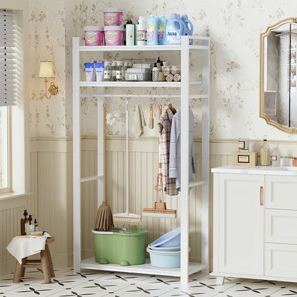 Opberger Schoonmaakmiddelen – Bezemrek – Stofzuigerkast – Schoonmaakrek – Opslagmeubel Wit – Multifunctioneel – Metaal En Hout – 170x80x40 cm – Ruimtebesparend – Duurzaam