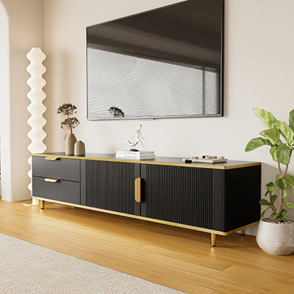 Tv Meubel – Tv Kast – Tv Stand – Tv Unit – Entertainment Center – Zwart Met Gouden Accenten – Geschikt Voor Tv’s Tot 190,5 cm – 2 Kasten En 2 Lades