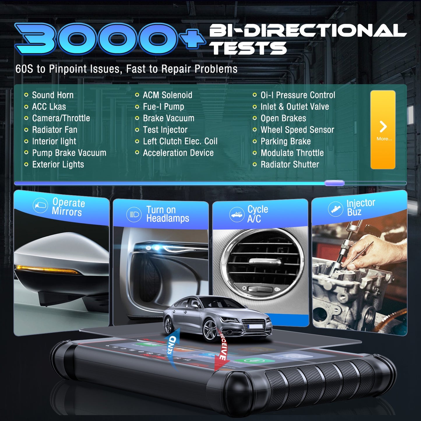 Autodiagnose Scanner – Auto Codelezer – Foutcode Uitlezer – Diagnosetool – OBD2 Scanner – Bidirectionele Communicatie – 7700 mAh Batterijcapaciteit