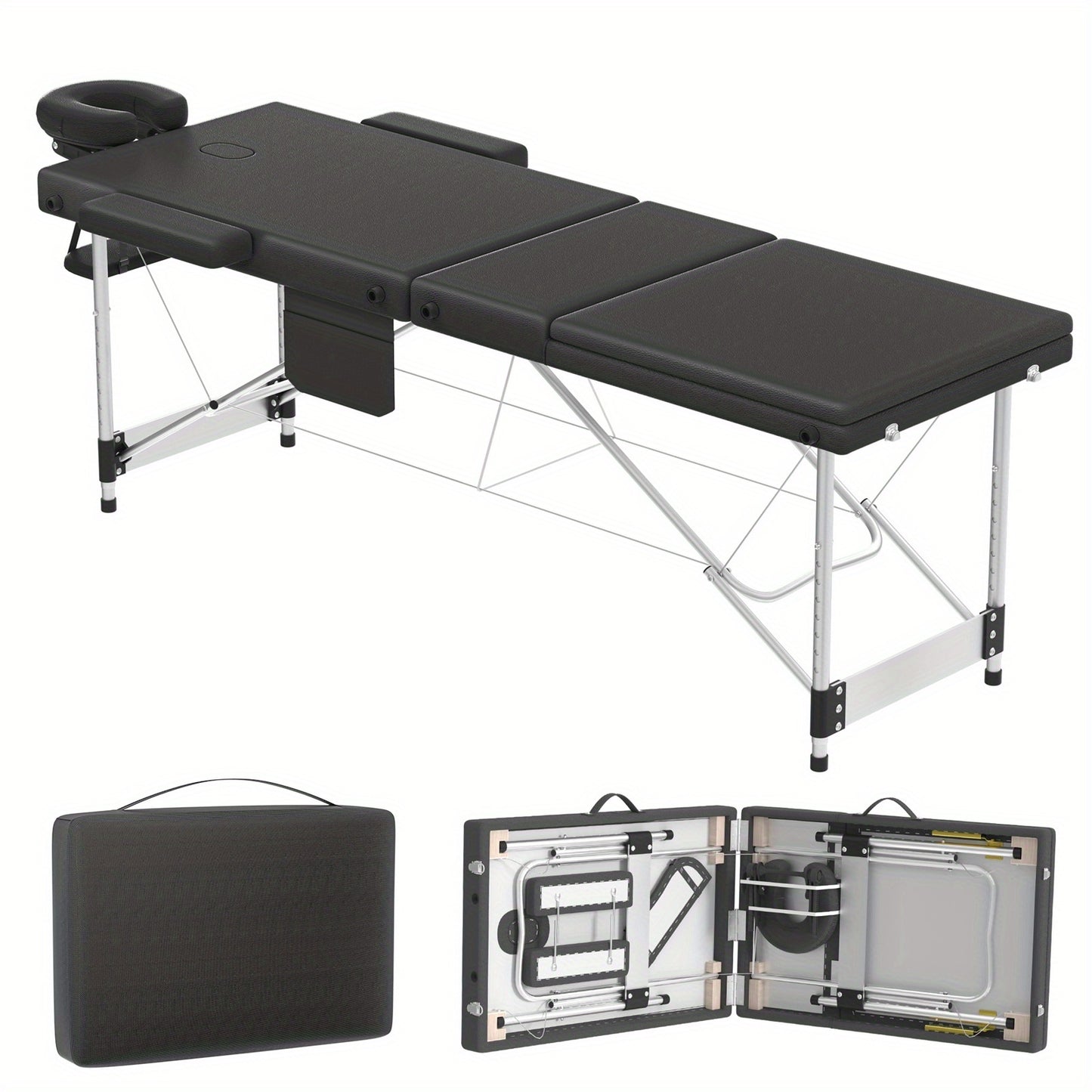 Aluminium Massage Tafel – Massagetafel – Behandelingstafel – Vouwbare Tafel – Therapietafel – 8-Verstelbare Hoogtes – Inclusief Hoofdsteun Zwart