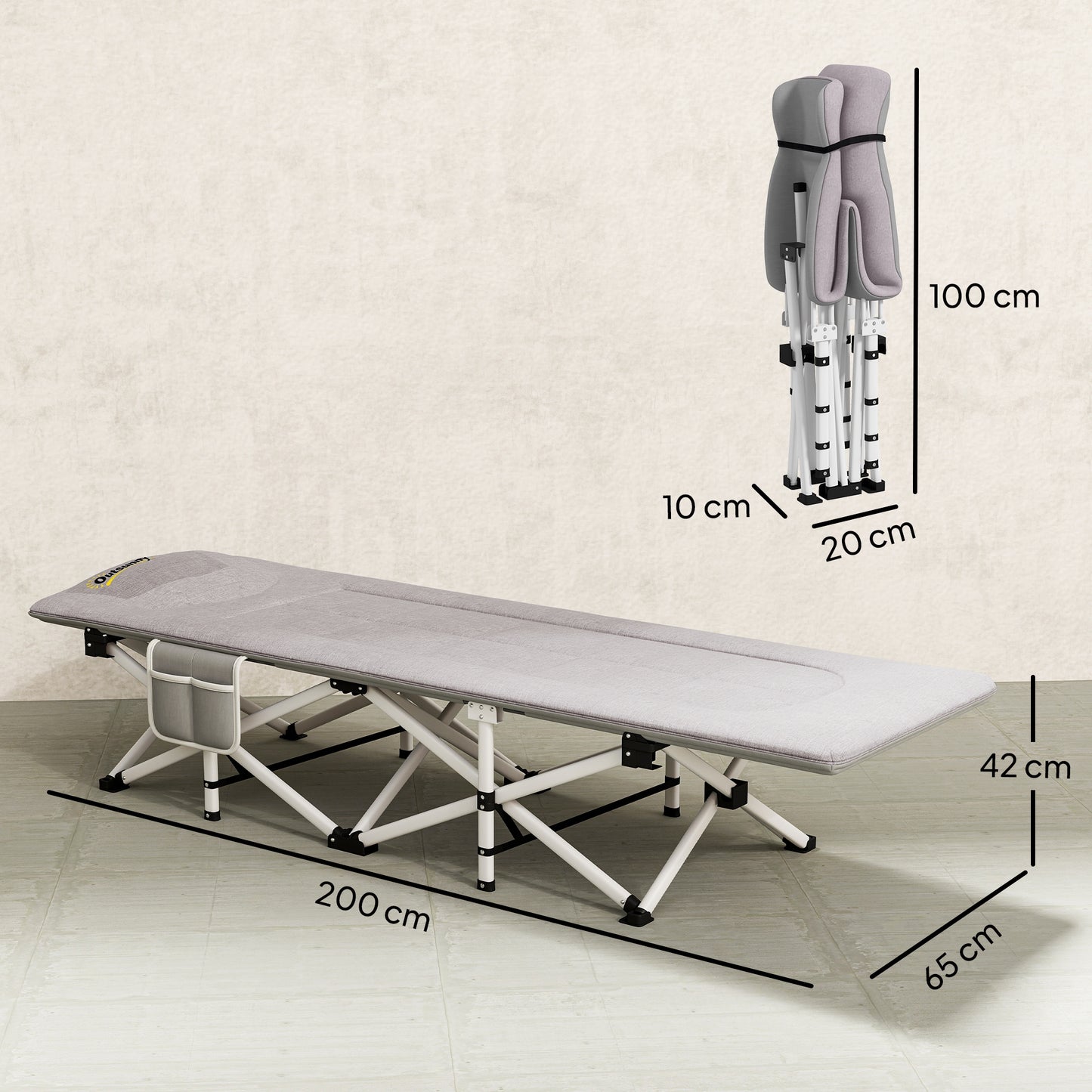 Campingbed – Opvouwbaar Bedje – Reisbeddeltje – Logeerbed – Kampeerbed – Stevig Metaal Frame – Draagkracht 200 kg – Grijs – 200x65x42 cm