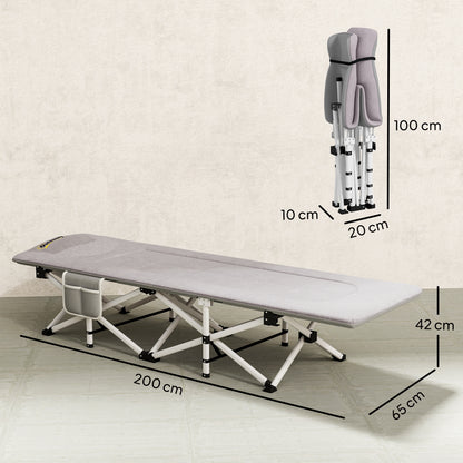 Campingbed – Opvouwbaar Bedje – Reisbeddeltje – Logeerbed – Kampeerbed – Stevig Metaal Frame – Draagkracht 200 kg – Grijs – 200x65x42 cm