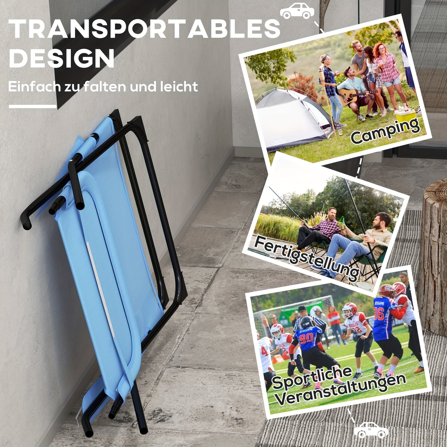 Vouwstoel – Klapstoel – Opvouwbare Stoel – Kampeerstoel – Tuinstoel – Verstelbare Rugleuning – Steviele Metalen Constructie 120 kg – Lichtgewicht Mesh Blauw