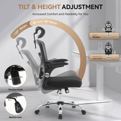 Ergonomische Bureaustoel – Bureaustoel Met Hoge Rugleuning – Draaistoel – Gamingstoel – Computestoel – Ademend Mesh – Verstelbare Hoofdsteun – Stabiel Metalen Frame