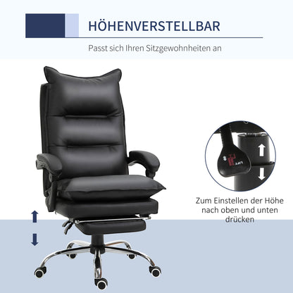 Bureaustoel – Kantoorstoel – Draaistoel – Gamestoel – Ergonomische Stoel – Verstelbare Zithoogte – Kunstleren Bekleding – Met Voetensteun – Zwart – 66 x 72 x 122-130 cm