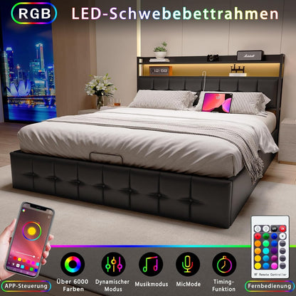 Bedkast – Bedframe – Nachtkastje – Opbergkast – Tweepersoonsbed – 160x200 cm – Met LED-verlichting – Hydraulische Opbergruimte