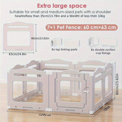 Hondenren – Puppyren – Hondenbench – Hondenkennel – Dierenren – Transparante Acrylpanelen – 7 Panelen + Deur – 60 cm Hoog – Inklapbaar – Met Zuignappen en Grondankers