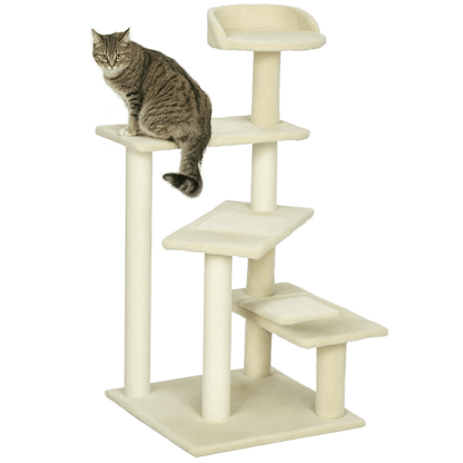 Krabpaal – Kattenboom – Krabmeubel – Kattentoren – Kattenkrabpaal – 100 cm Hoog – Sisal Krabstokken – Meerdere Niveaus – Beige
