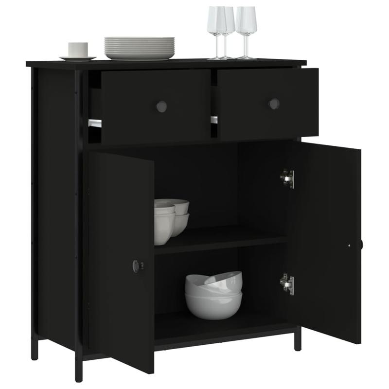 Modern Black Wood Sideboard Cabinet with Lockable Doors - 70x30x80cm Hardwood Storage Cabinet, Floor-Mounted Design, No Electricity Needed, Durable Wood Material For Living Room, Bedroom, Office Organization, Sideboard For Li