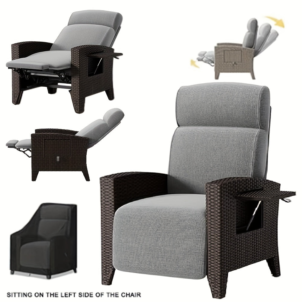Designer Rattan Sofa & Chair Set - Ergonomic Memory Foam Cushion, Adjustable 160° Reclining Backrest, All-Weather Wicker Patio Furniture with Integrated Side Table, Removable Cushion Cover - Heavy-Duty Outdoor Garden Chair f