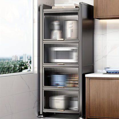 Mobiele Keukenkast – Keukenwagen – Opbergkast – Magnetronstandaard – Rek met Kanteldeuren – Stevig Carbon Stalen Frame – Ruimtebesparend Ontwerp – 50x36x154 cm