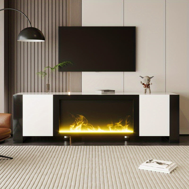 TV-meubel – TV-kast – Lowboard – Tv-dressoir – Elektrische Haard – Hoogglans Wit Zwart – Realistische Vlammen Zonder Verwarming – Geschikt Voor TV Tot 60 kg