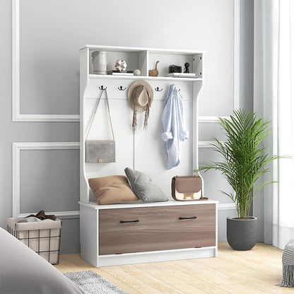 Kapstok – Garderoberek – Staande Kapstok – Opbergbank – Halmeubel – 5 Dubbele Haken – Compact 100x40x160 cm – Hoogwaardig Spaanplaat
