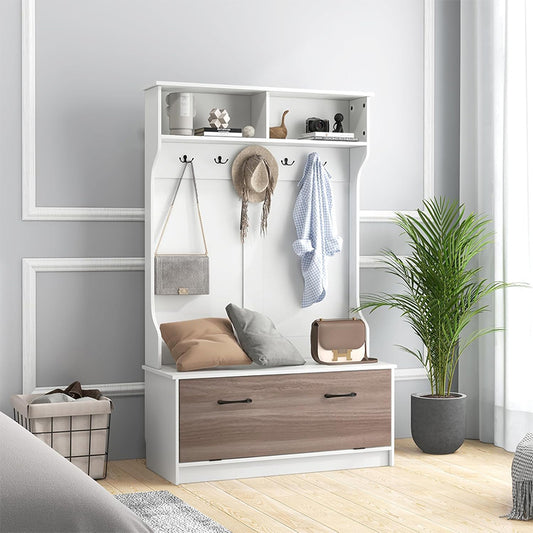 Kapstok – Garderoberek – Staande Kapstok – Opbergbank – Halmeubel – 5 Dubbele Haken – Compact 100x40x160 cm – Hoogwaardig Spaanplaat