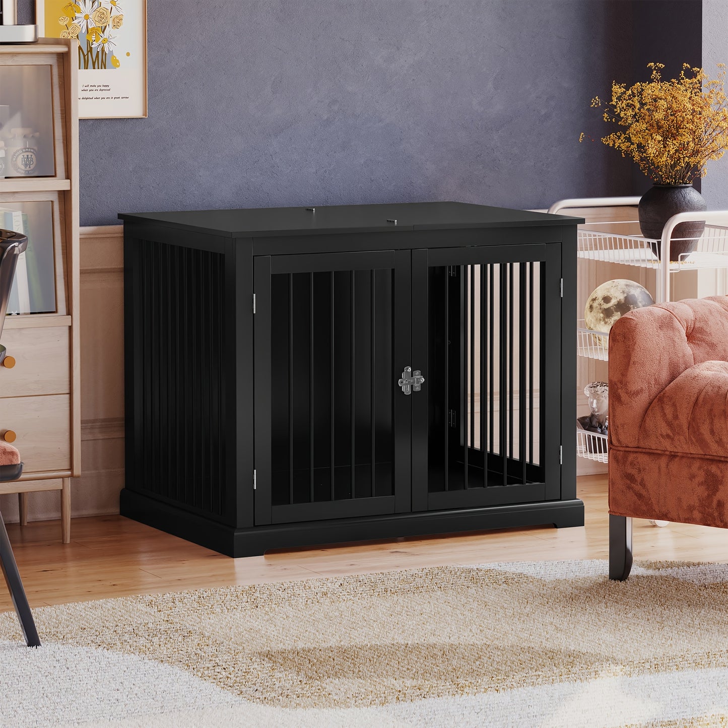 Hondenbench – Hondenkooi – Hondenhok – Dierenkooi – Benchmeubel – Groot – Met Kussen – Stevig Metalen Frame – Dubbele Deuren