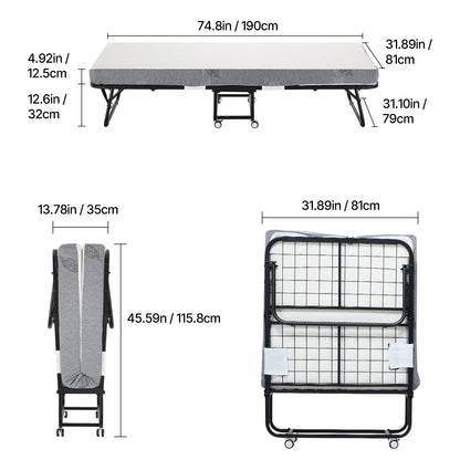 Opvouwbed – Vouwbed – Opklapbed – Logeerbed – Inklapbaar Bed – Met 12,5 cm Schuimmatras – Draagvermogen Tot 135 kg