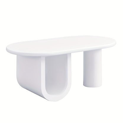 Contemporary White Oval Coffee Table Featuring a Minimalist Design, Sturdy U-Shaped Legs, Low-Maintenance Surface, Perfect for The Living Room, Ample Storage Capacity, Measurements: 98.5 X 53.5 X 42 Cm.